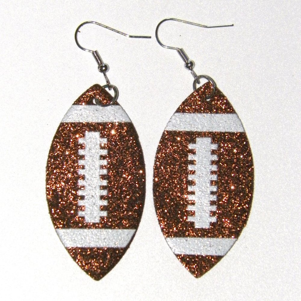 Brown Glitter Football Earrings NEW 2 1/4" - Picture 1 of 2